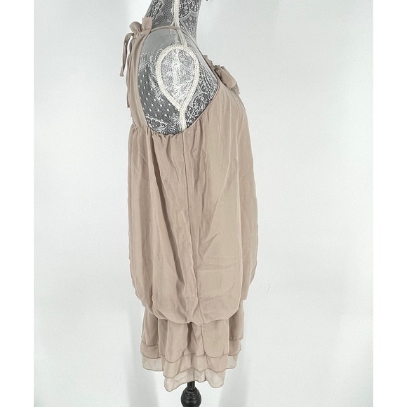 Runway Paris Dress Sleeveless Ruffle Floral Detail Mini Nude M Retro‎ Y2K Boho - Picture 6 of 12